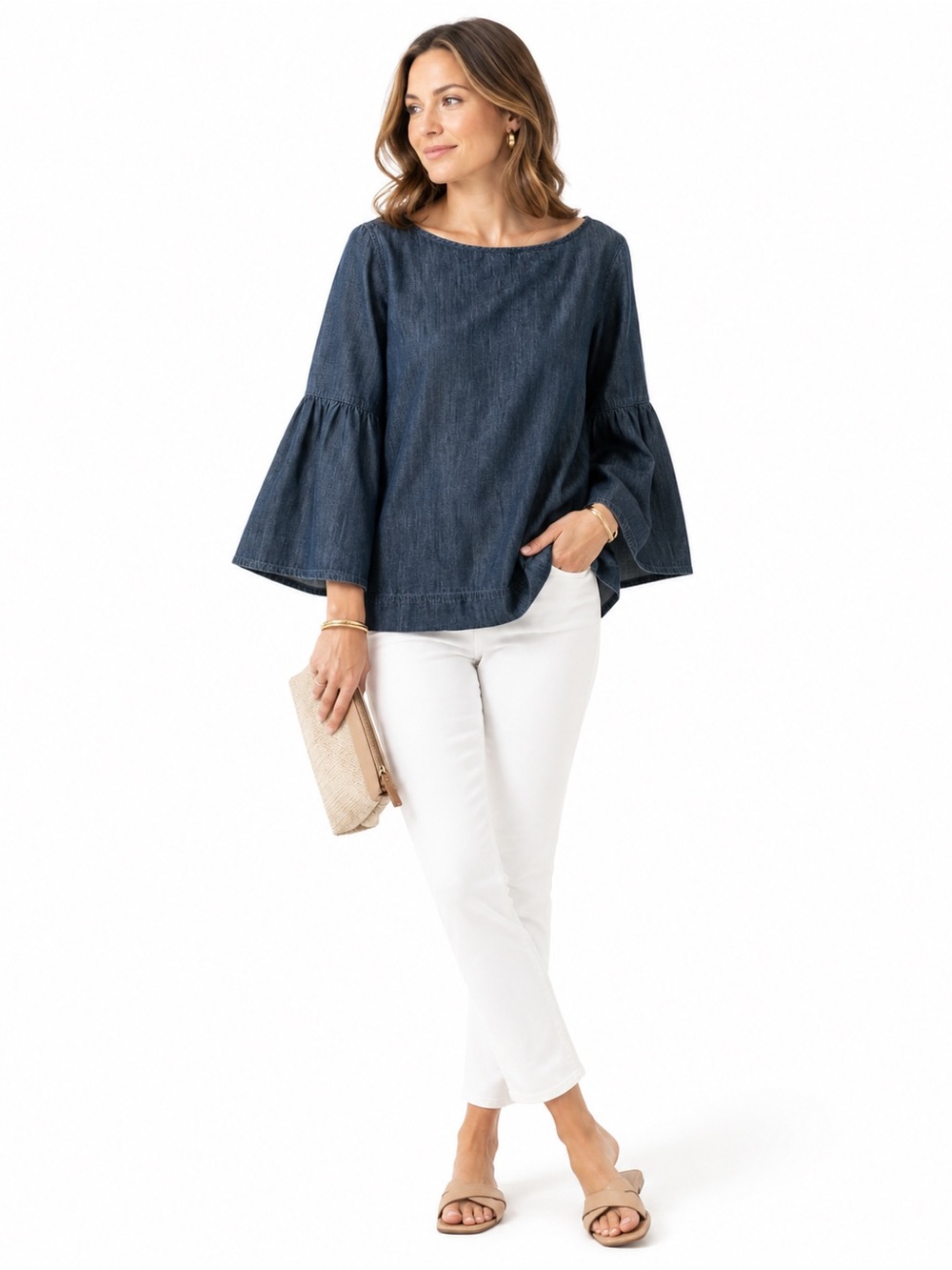 Polo by Ralph Lauren Indigo Bell-Sleeve Denim Blouse